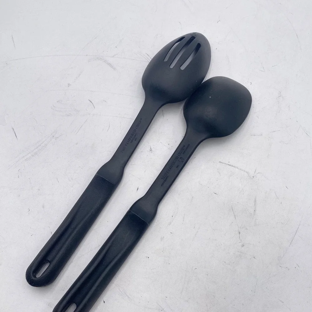 The Pampered Chef Slotted Solid Spoon Set Black Nylon Heat Resistant USA Kitchen